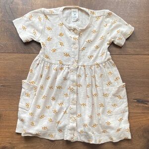 Kate Quinn Cream Dress with Gold Leaf Pattern 12-18 months Organic Cotton